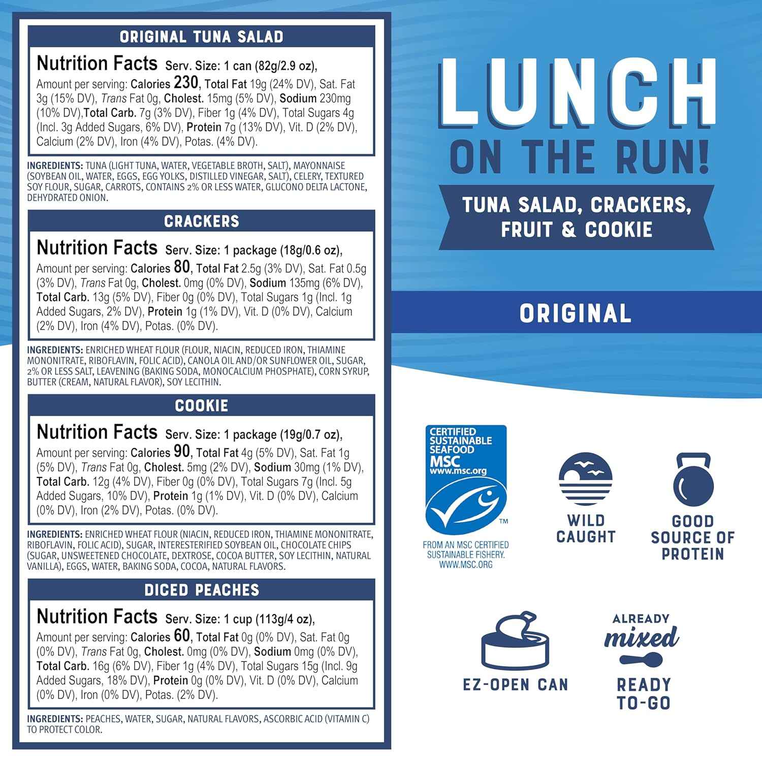 Bumble Bee Shelf Stable Tuna Salad Kit for Busy Workday, Grab and Go Lunch On The Run with 8g Protein, Peaches, and Spork
