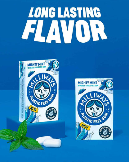 Milliways Mighty Mint | Plastic Free Gum for Mindful Self-Care Rituals, Xylitol Sugar-Free Chewing Gum