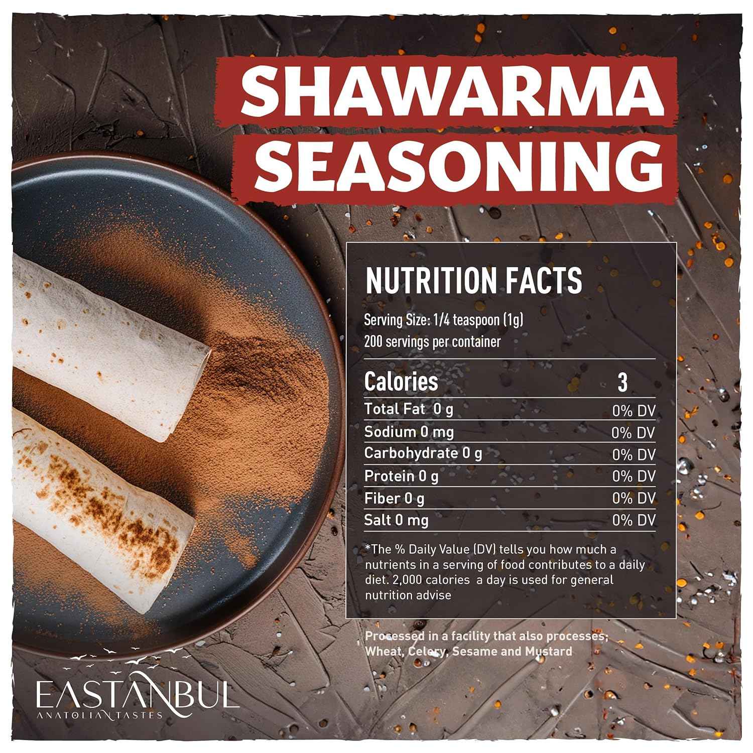 Eastanbul Shawarma Spice – All-Purpose Mediterranean Rub for Kebabs, Chicken, and Fish on the Outdoor Grill, 7.1oz