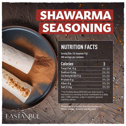 Eastanbul Shawarma Spice – All-Purpose Mediterranean Rub for Kebabs, Chicken, and Fish on the Outdoor Grill, 7.1oz
