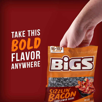 BIGS Sizzlin' Bacon Sunflower Seeds — Travel Friendly Snack for Road Trips and Rest Stops, 5.35 oz Pouch