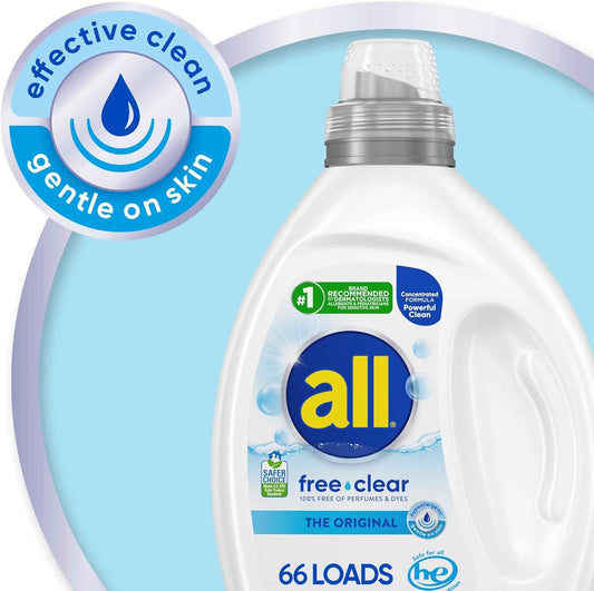 all free clear Laundry Detergent for Sensitive Skin – Hypoallergenic Laundry Care for a Calming Self-Care Routine, Unscented 50oz