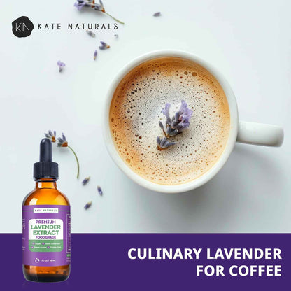 Kate Naturals Lavender Extract for Baking and Drinks – Elegant Food Grade Flavoring Gift Set for Coffee Lovers, Bakers and Home Mixologists