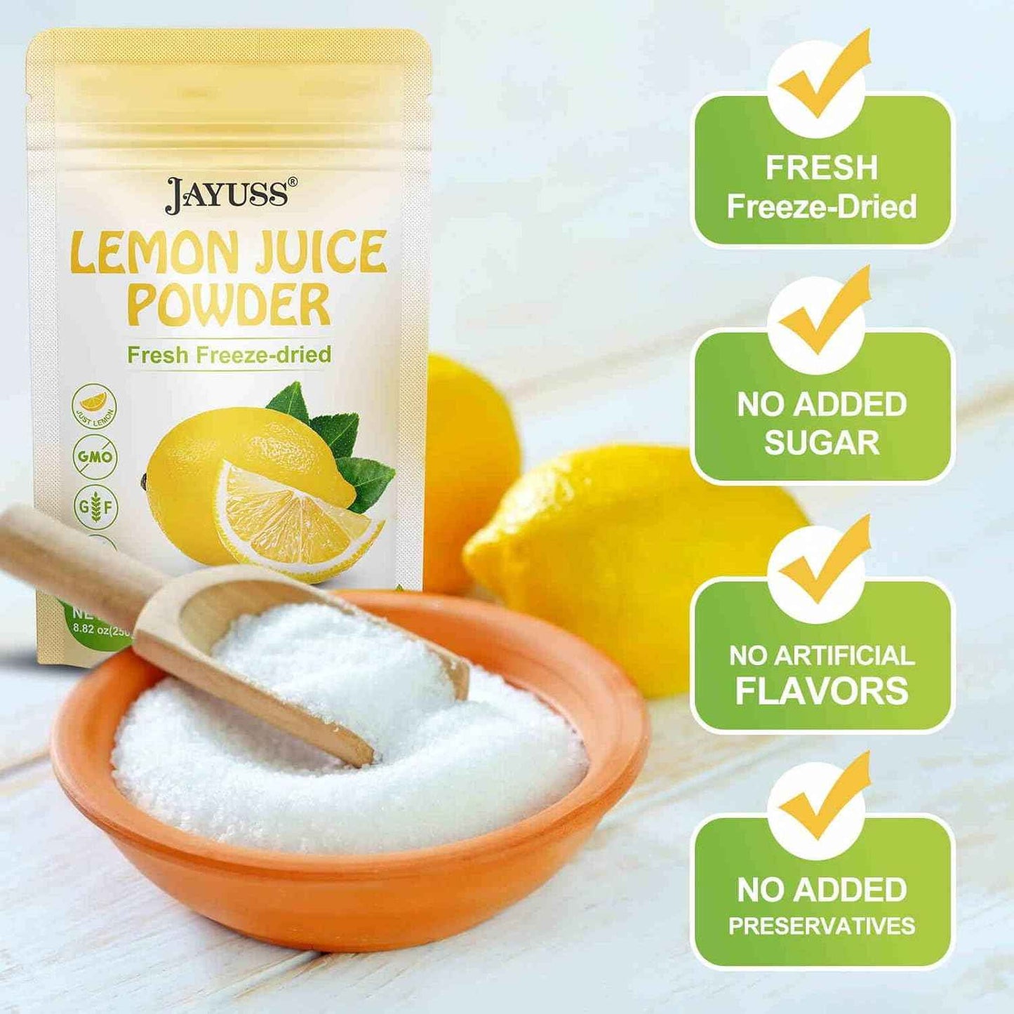 JAYUSS Lemon Juice Powder 8.82 oz – Quick Desk Friendly Citrus Boost for Busy Professionals and Commuter Smoothies, 250g