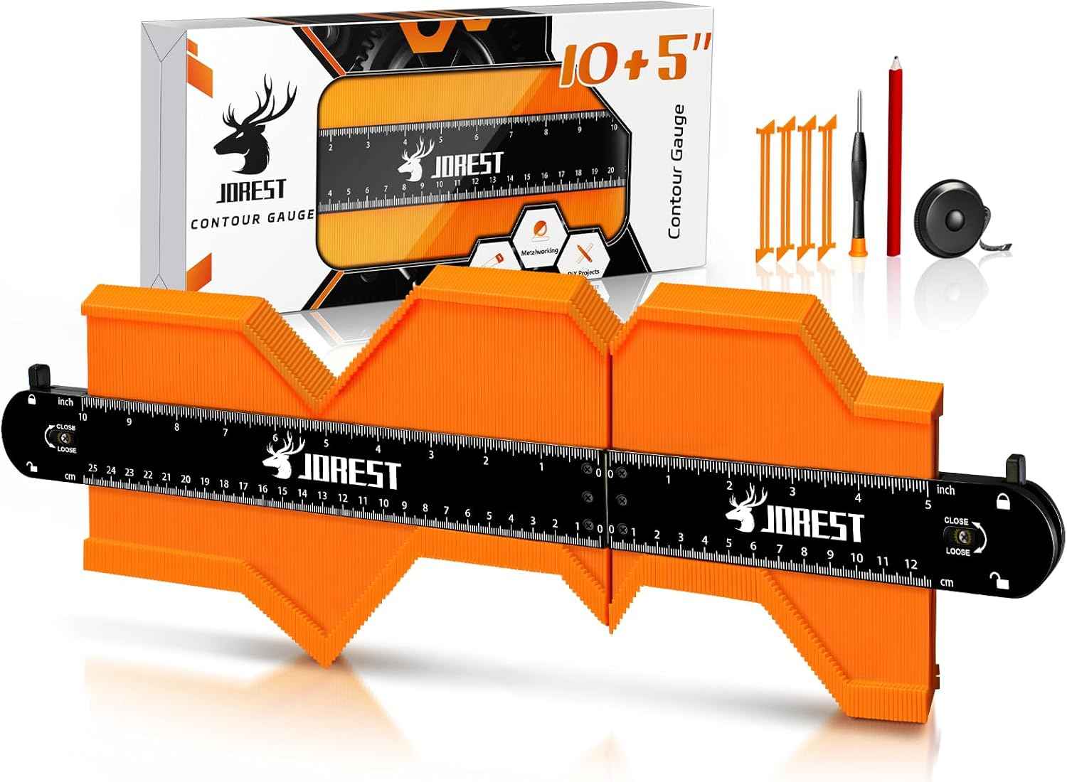 JOREST Connectable Contour Gauge (10+5 Inch) – Sleek Profile Tool for Installing Baseboards, Crown Molding, and Decorative Trim
