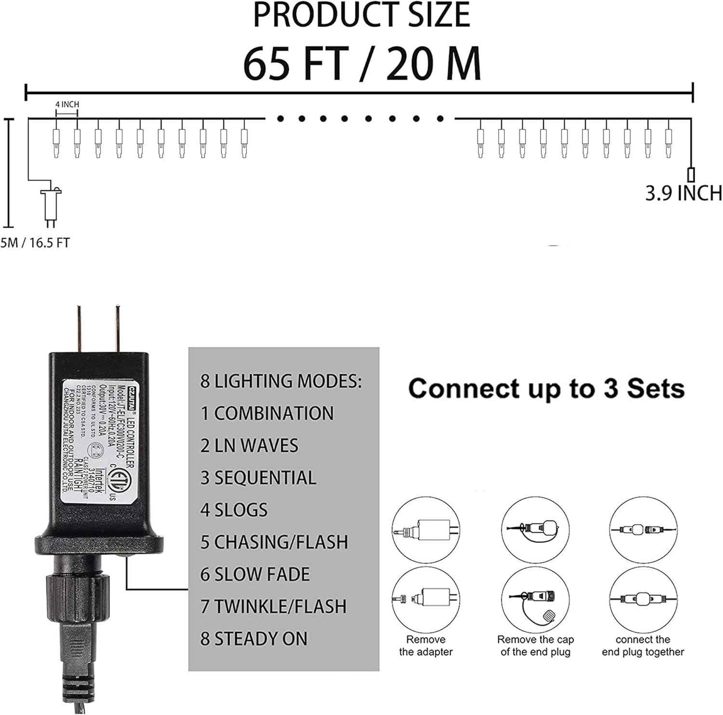 Dazzle Bright 200 LED Connectable Outdoor Lights 1000 LED Max – Backyard, Gazebo & Garden Party Ambiance