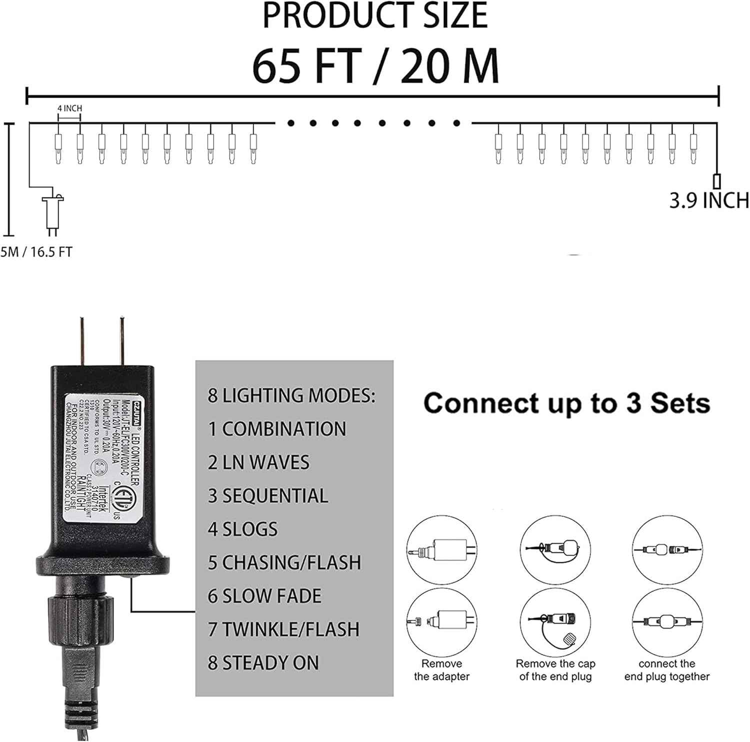 Dazzle Bright 200 LED Connectable Outdoor Lights 1000 LED Max – Backyard, Gazebo & Garden Party Ambiance