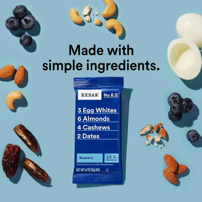 RXBAR Blueberry Protein Bar – Focus Fuel Snack for Busy Office Professionals, 10 Count Box