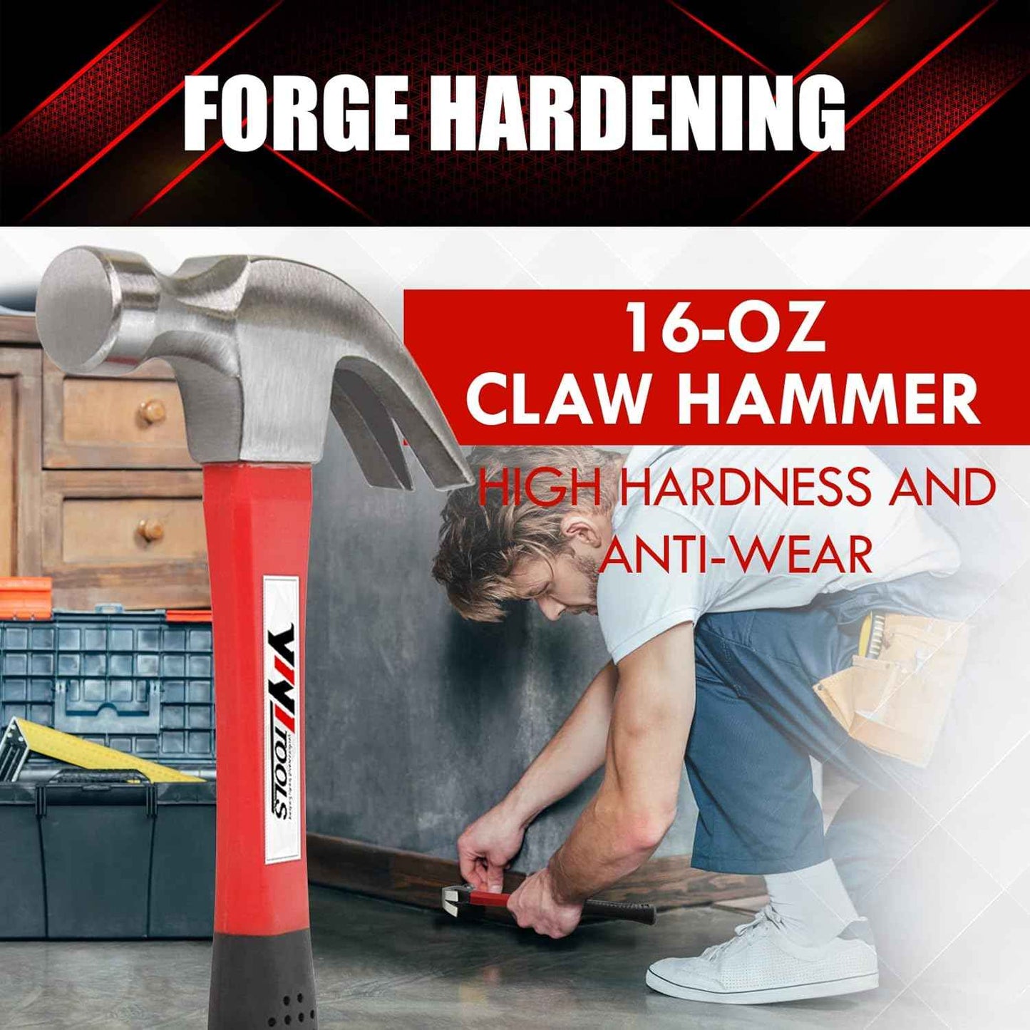 YIYITOOLS 16-oz Rip Hammer with Fiberglass Handle – Durable Tool for Yard and Outdoor Projects