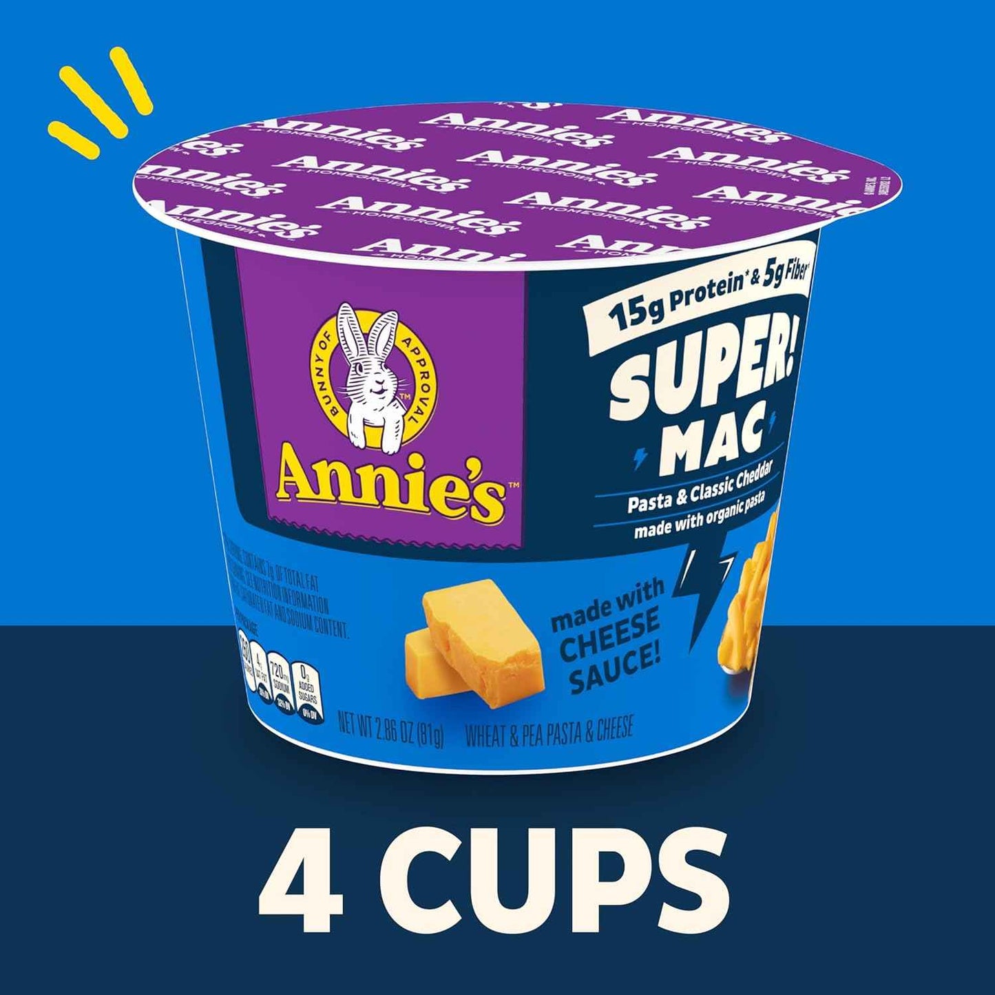Annie's Super! Mac Microwave Pasta Cups – Shelf-Stable Road Trip Meal for Travelers