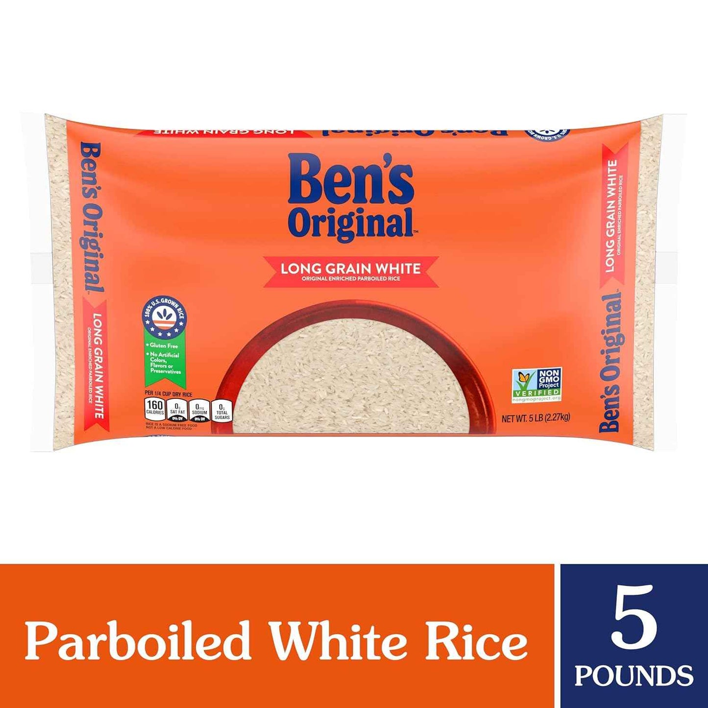 BEN'S ORIGINAL Long Grain White Rice, 5 lb Bag – Family-Sized Side for Kid-Friendly Lunchbox Packing and Dinner Plates