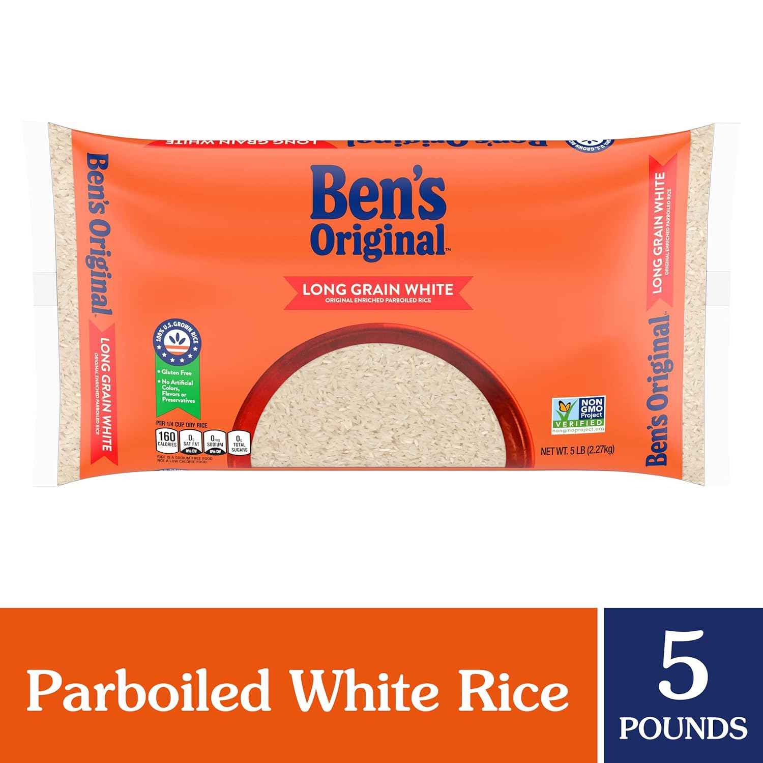 BEN'S ORIGINAL Long Grain White Rice, 5 lb Bag – Family-Sized Side for Kid-Friendly Lunchbox Packing and Dinner Plates