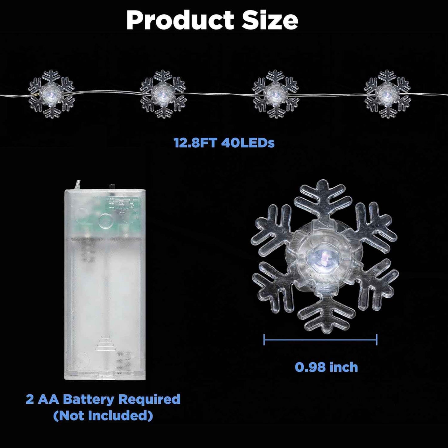BlcTec Snowflake String Lights – Patio and Porch Battery Decor with 12.8FT Flexible Wire