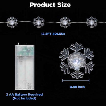 BlcTec Snowflake String Lights – Patio and Porch Battery Decor with 12.8FT Flexible Wire