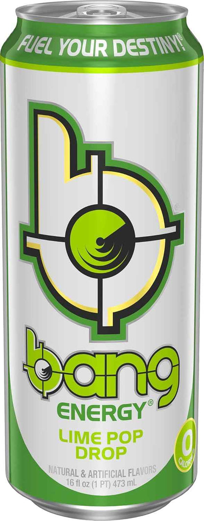 Bang Energy Lime Pop Drop – Sugar-Free Daily Wellness Drink for Mindful Calorie Counters, 16-Ounce Pack of 12