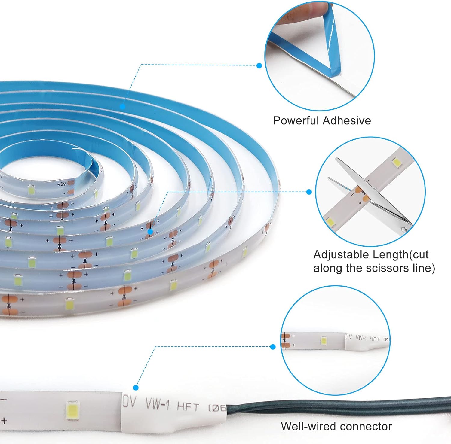Cordless Battery LED Strip Lights Waterproof 9.8ft for Patio Camping Boat Bike with Remote Timer