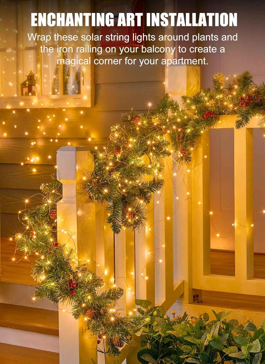 Minetom Solar Fairy Lights for Bedroom Aesthetic, 33Ft 100 LED Warm White String Lights for Cozy Indoor Ambiance