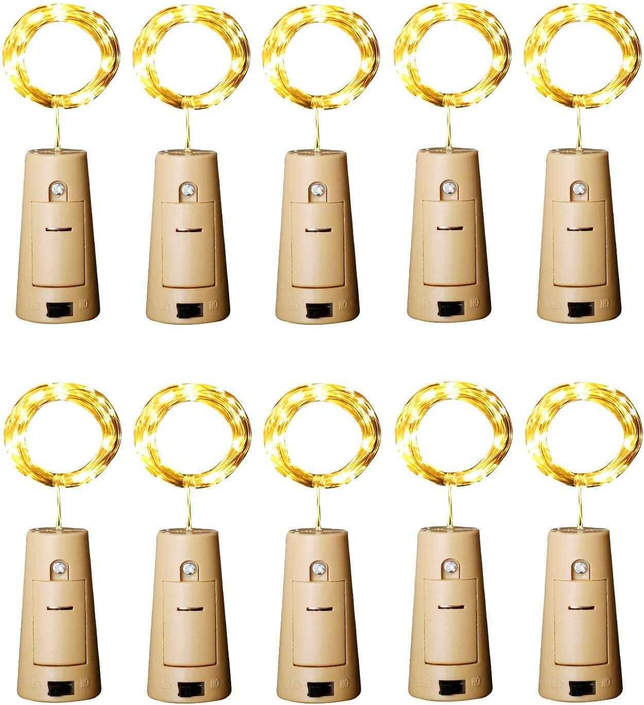 Aluan Waterproof Wine Bottle Lights 10 Pack – Battery String Lights for Patio, Balcony and Outdoor Dinner Tables, Warm White