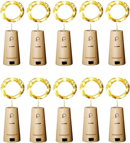 Aluan Waterproof Wine Bottle Lights 10 Pack – Battery String Lights for Patio, Balcony and Outdoor Dinner Tables, Warm White