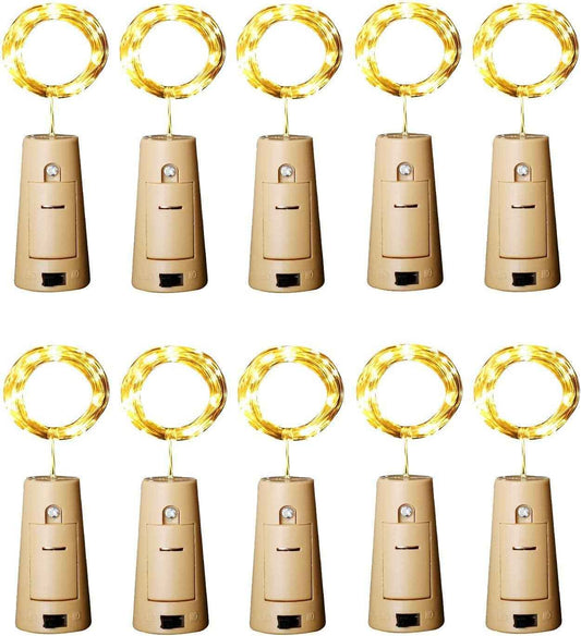 Aluan Waterproof Wine Bottle Lights 10 Pack – Battery String Lights for Patio, Balcony and Outdoor Dinner Tables, Warm White