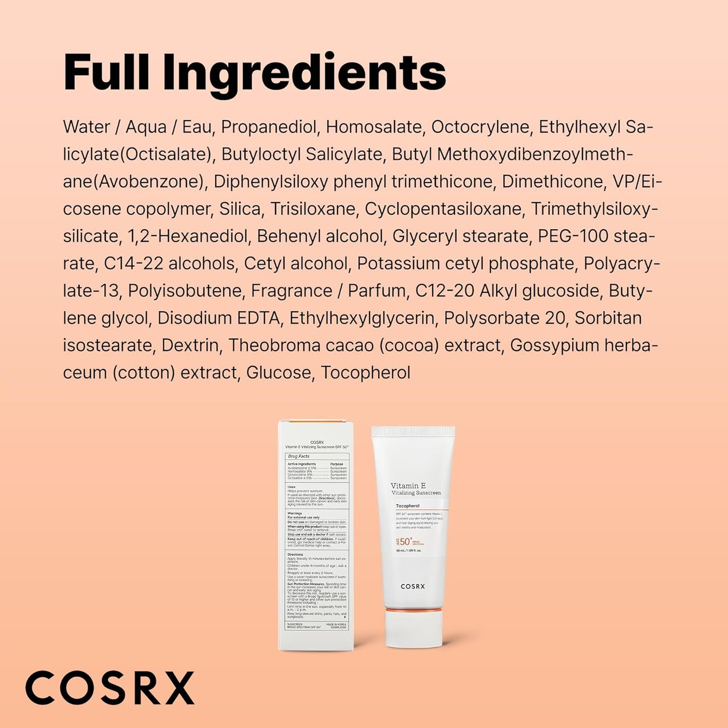 COSRX Vitamin E Vitalizing Sunscreen – Beach and Pool Day SPF 50, Water-Resistant Korean Face Sunscreen