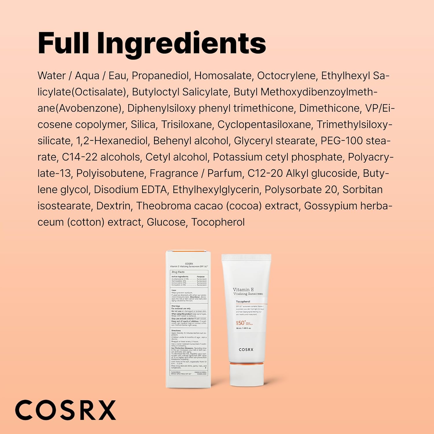 COSRX Vitamin E Vitalizing Sunscreen – Beach and Pool Day SPF 50, Water-Resistant Korean Face Sunscreen