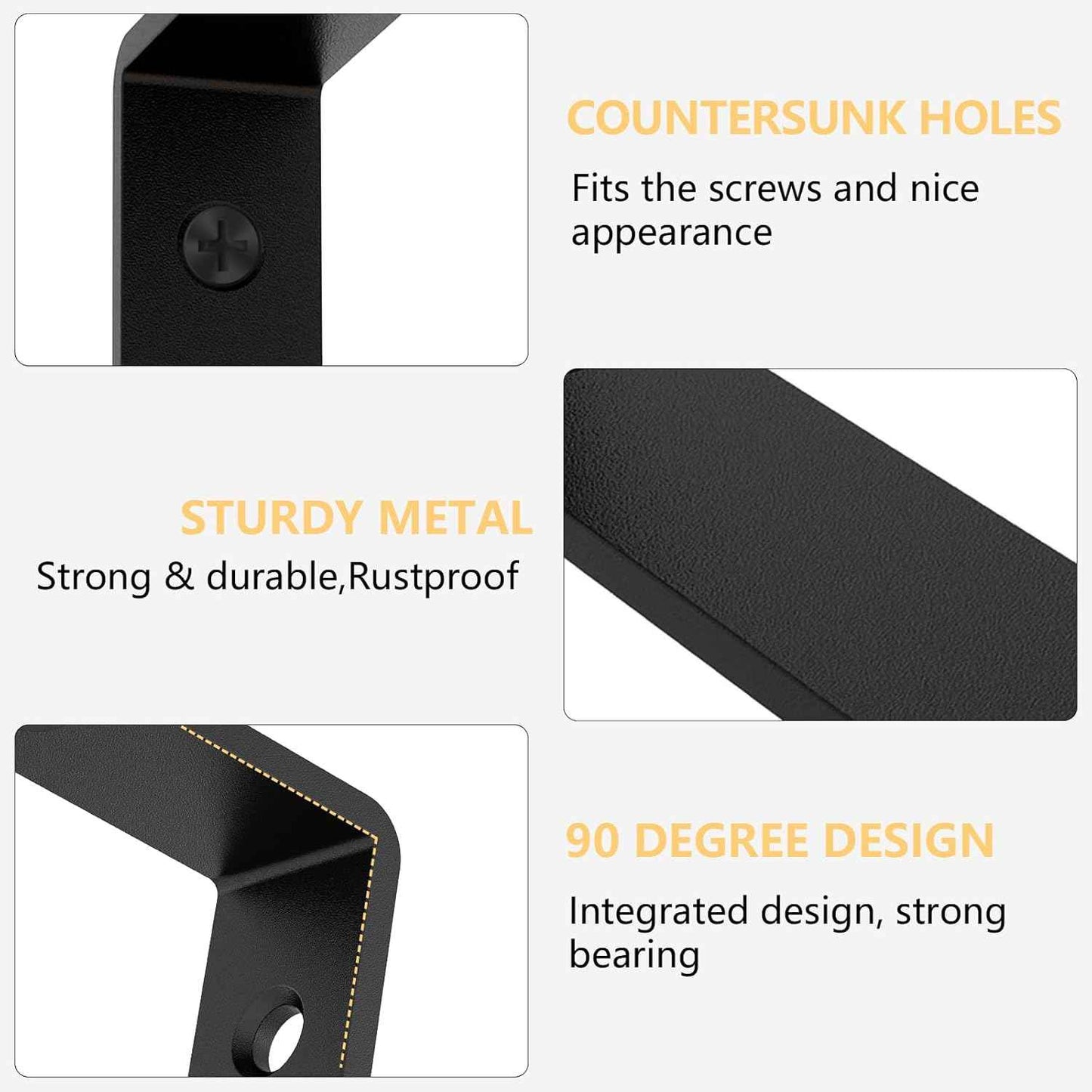 LSK Heavy-Duty L Brackets for Floating Shelves — DIY Woodworking & Garage Storage Build Kit, 6-Pack, Black