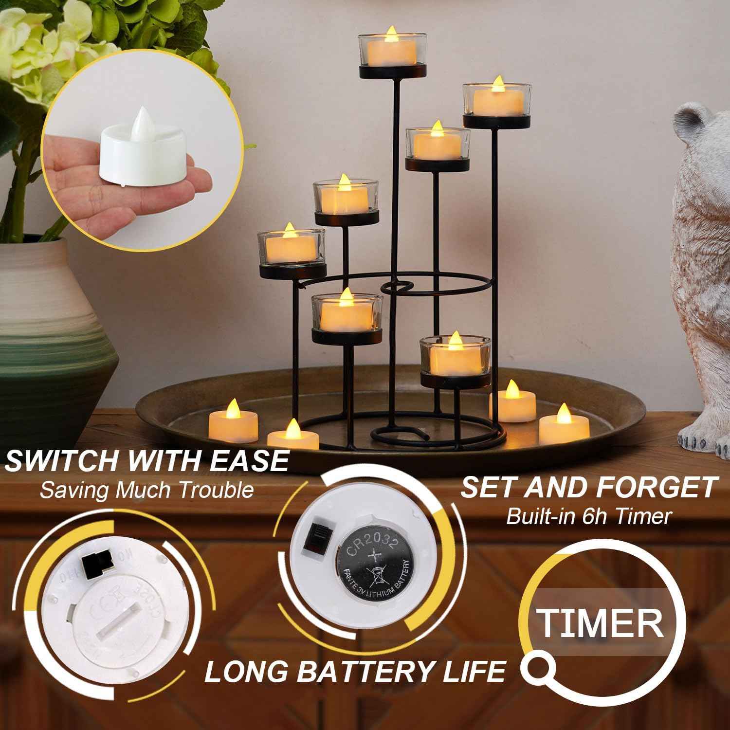 BEICHI Flameless LED Tea Lights with Child-Safe Battery Cap – No-Flame Votive Candles for Nursery and Kids' Room, Pack of 12