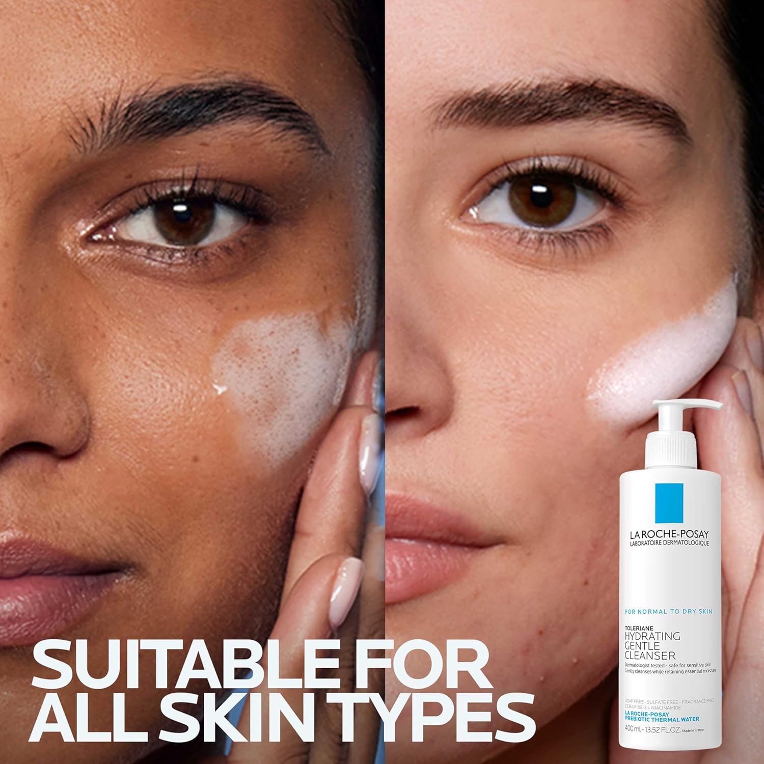cream-texture, soap-free, oil-free formula that maintains skin's natural ph