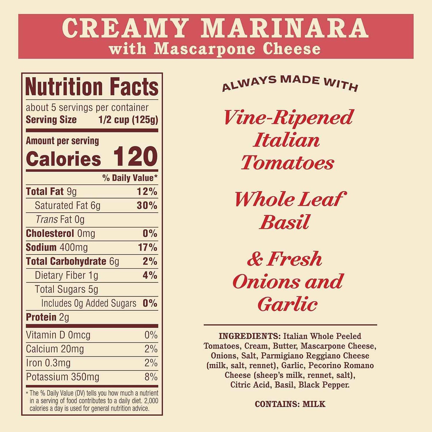 Rao's Homemade Creamy Mascarpone Marinara – Premium Italian Pantry Staple for Gourmet Home Cooking, 24 oz Glass Jar