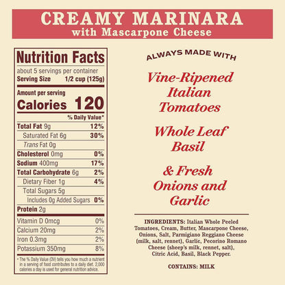 Rao's Homemade Creamy Mascarpone Marinara – Premium Italian Pantry Staple for Gourmet Home Cooking, 24 oz Glass Jar