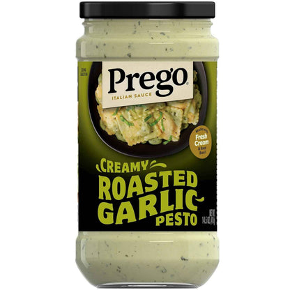 Prego Creamy Roasted Garlic Pesto – Nut-Free Family Pasta Sauce for Kid-Friendly Dinners, 14.5 oz Jar