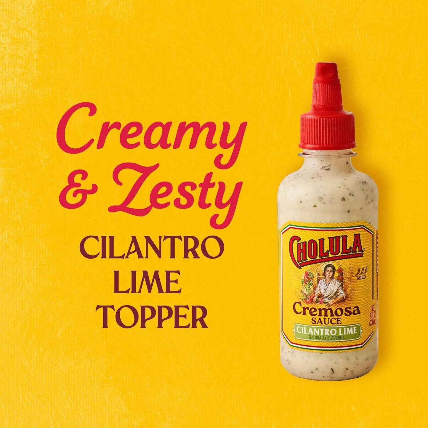Cholula Cremosa Cilantro Lime – Kid-Friendly Mild Taco Sauce for Lunchboxes, Nachos & Breakfast Burritos, Flip-Cap 8 oz