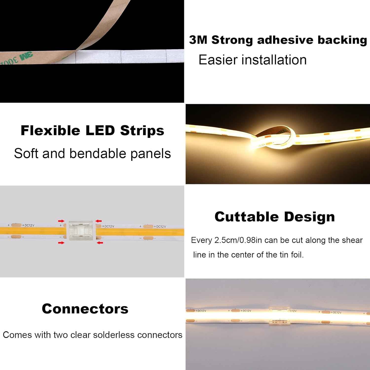 TOPAI IP65 COB LED Strip Light for Covered Patio and Deck Lighting, Waterproof 16.4ft Tape for Outdoor Dining and Pergola Glow