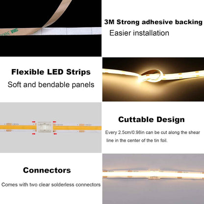 TOPAI IP65 COB LED Strip Light for Covered Patio and Deck Lighting, Waterproof 16.4ft Tape for Outdoor Dining and Pergola Glow