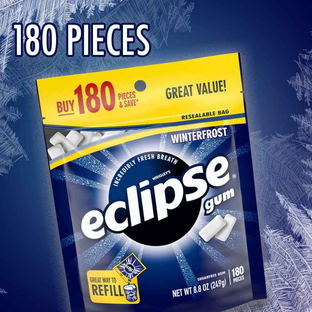 ECLIPSE Winterfrost Sugar Free Chewing Gum – Resealable Travel Pack for Rideshare Drivers and Passenger Comfort