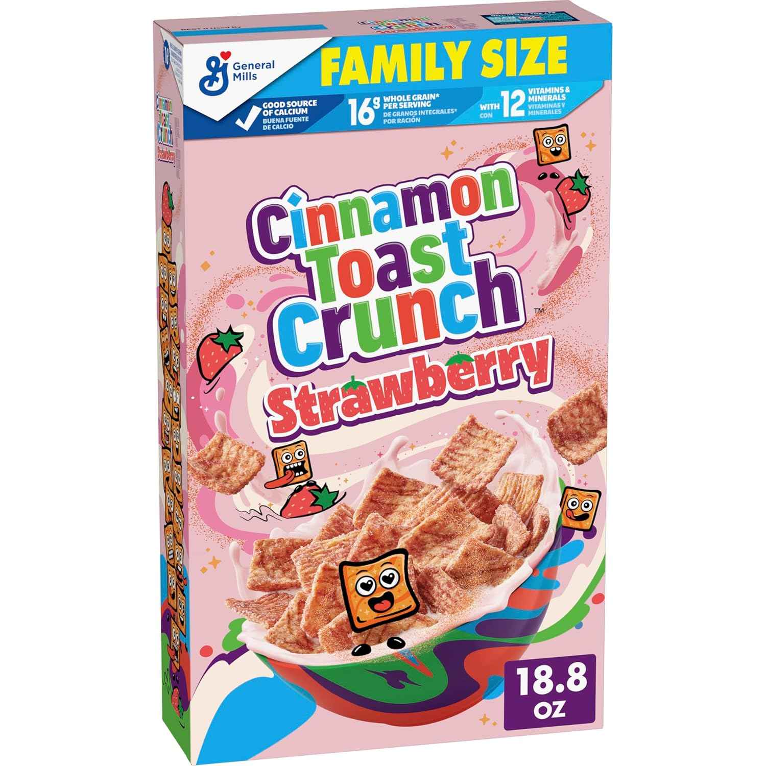 Cinnamon Toast Crunch Crispy Strawberry Cereal for Family Breakfast and Pantry Storage