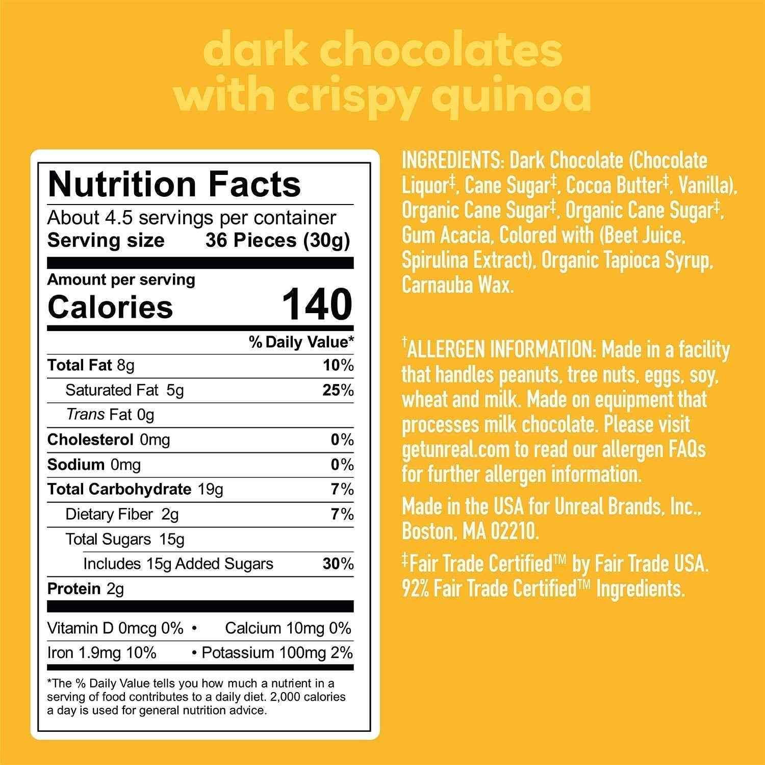 Unreal Quinoa Gems – Hiking and Trail Vegan Snack, Fair Trade Dark Chocolate Candy Bag