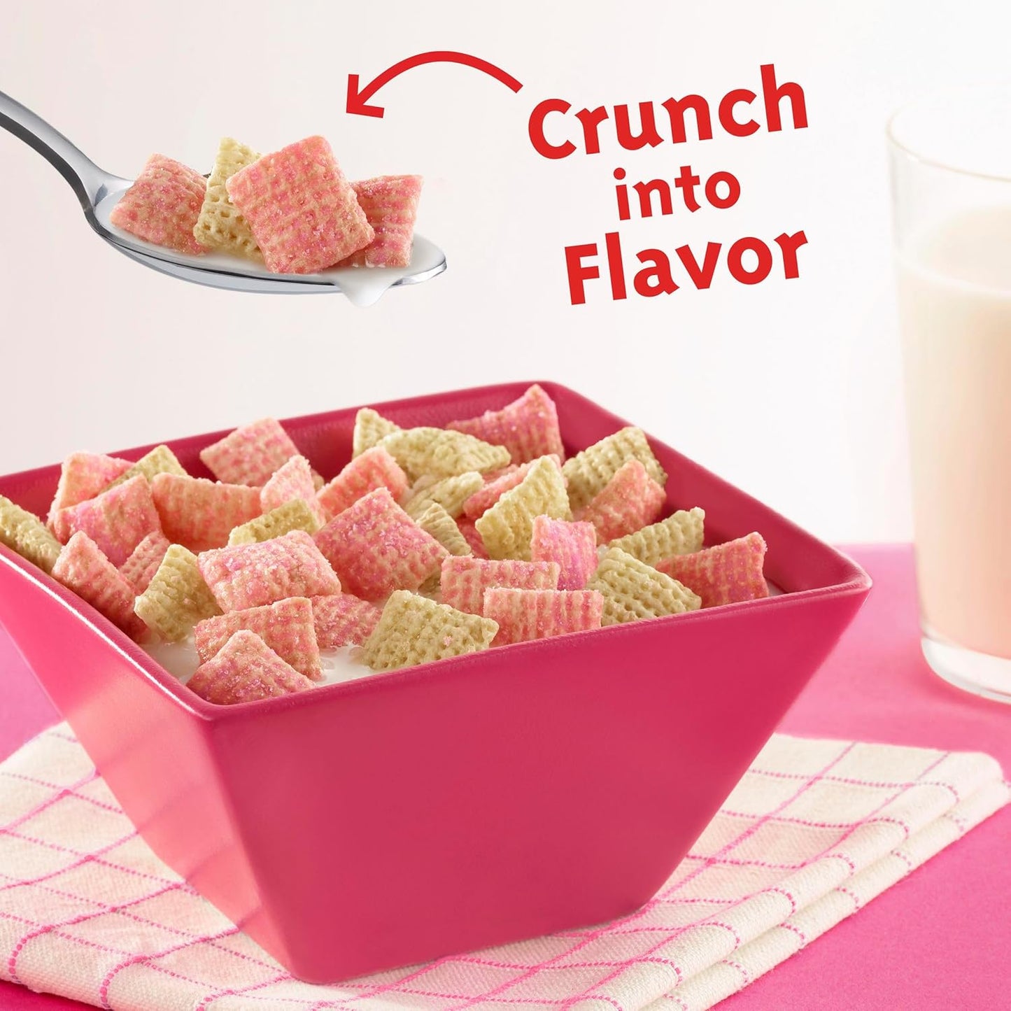 crunchy lattice square texture that holds up in milk and in lunchboxes