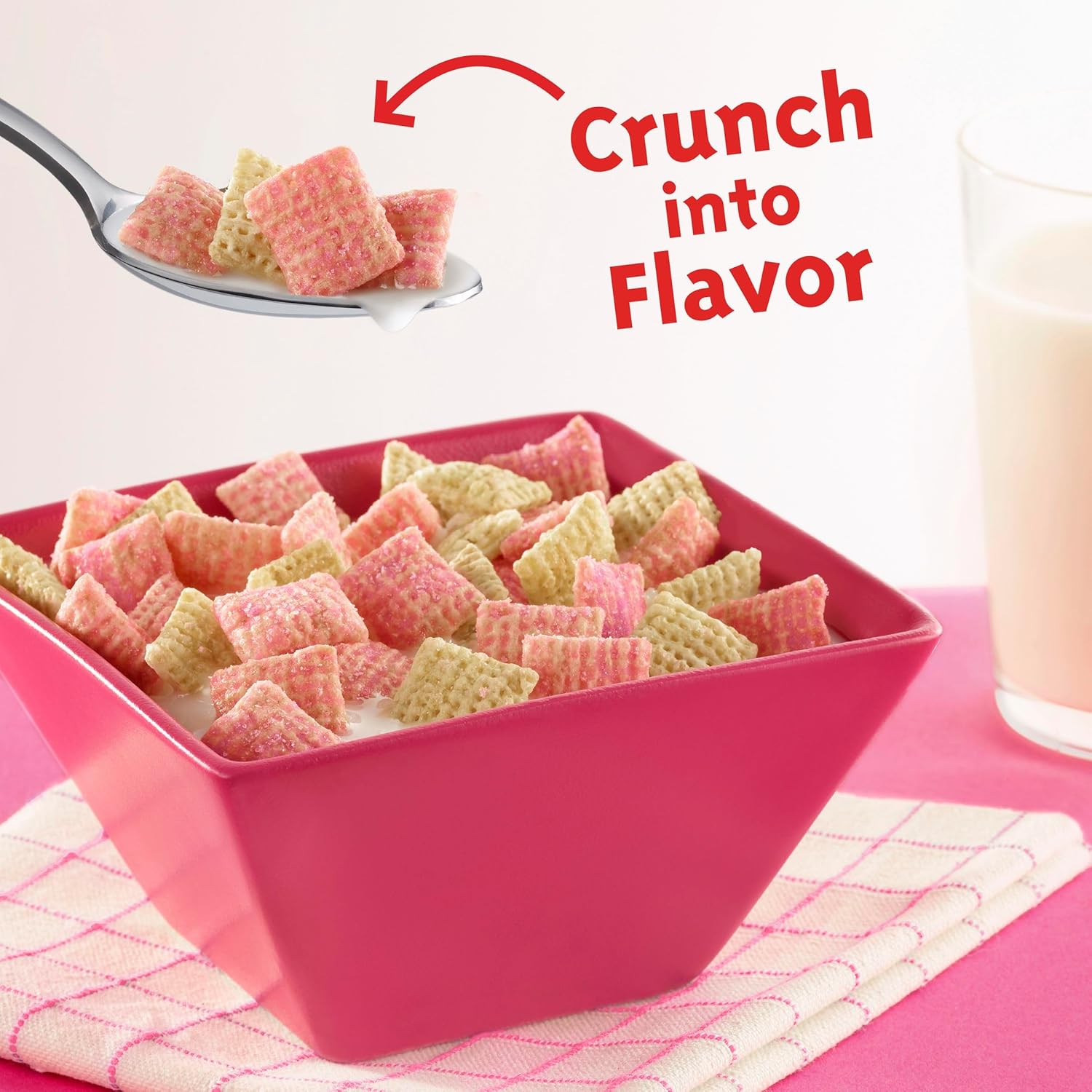 crunchy lattice square texture that holds up in milk and in lunchboxes