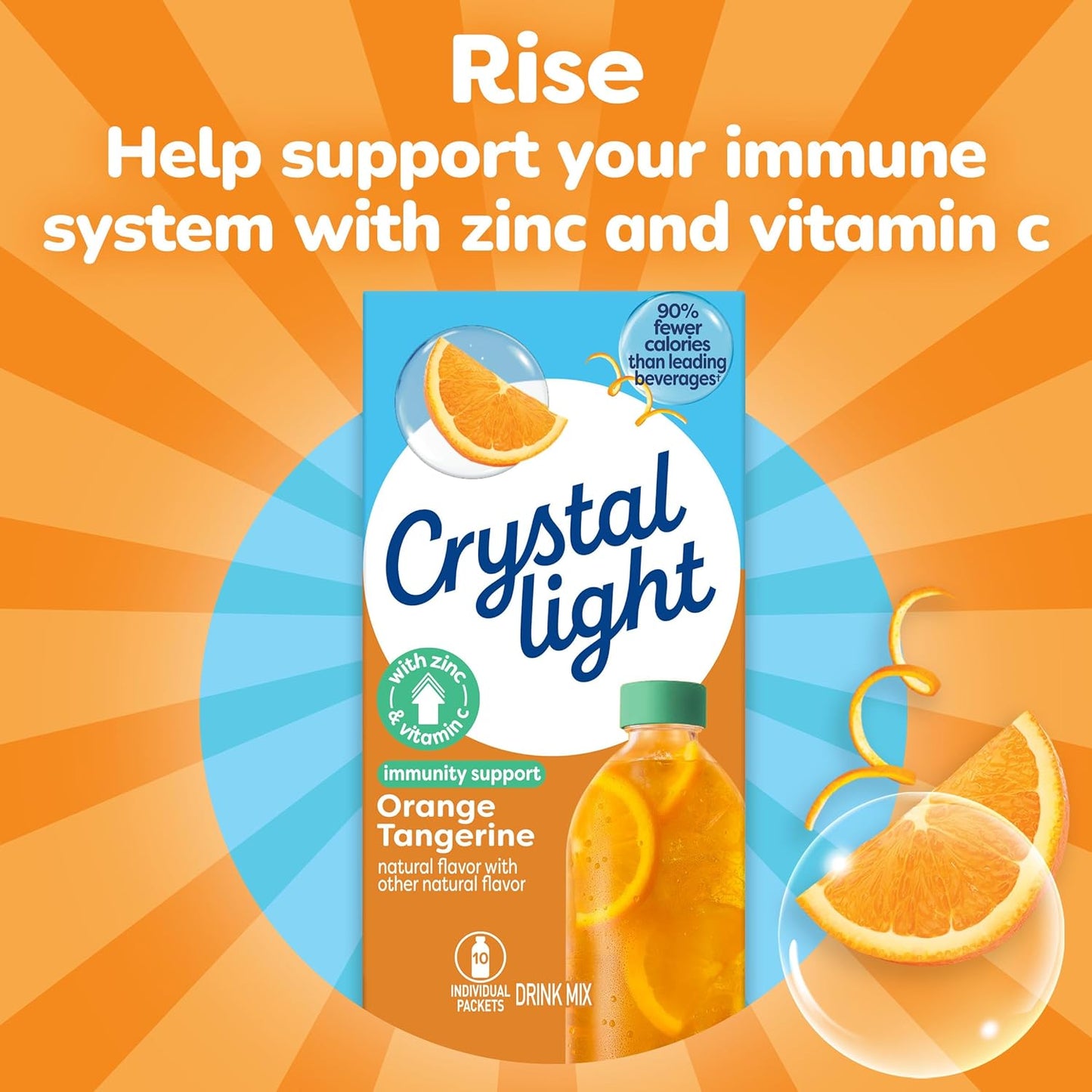 Crystal Light Immunity Support Orange Tangerine Packets – Personal Care Routine Essential for the Home Pantry, Low-Calorie Vitamin Water Alternative