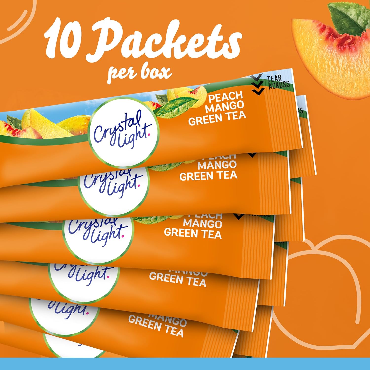 Crystal Light Peach Mango Green Tea Powdered Drink Mix – Portable Hydration for Camping Trips and Hiking Lunch Breaks