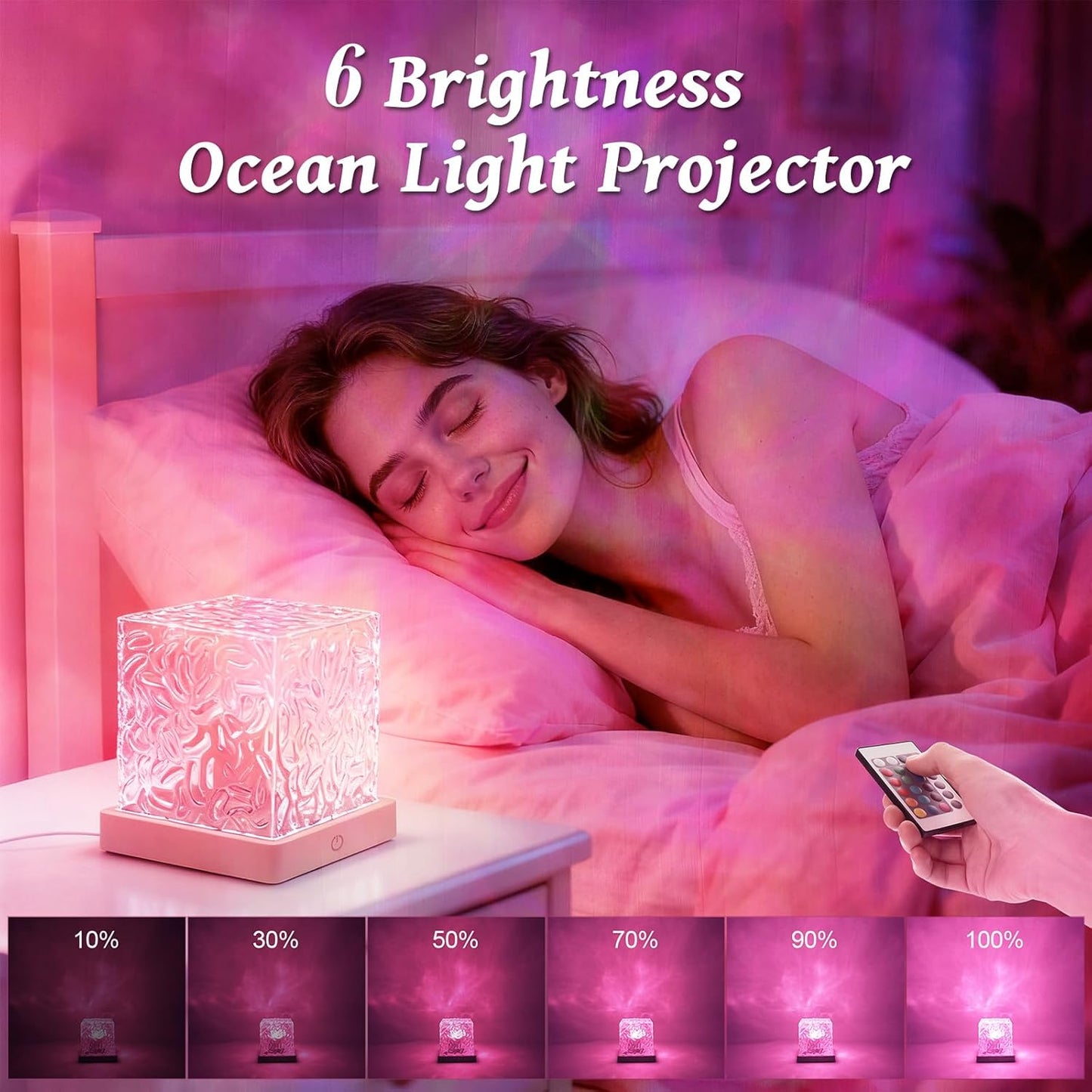 cube-shaped design with 5 luminous surfaces projecting 360-degree ripple effects