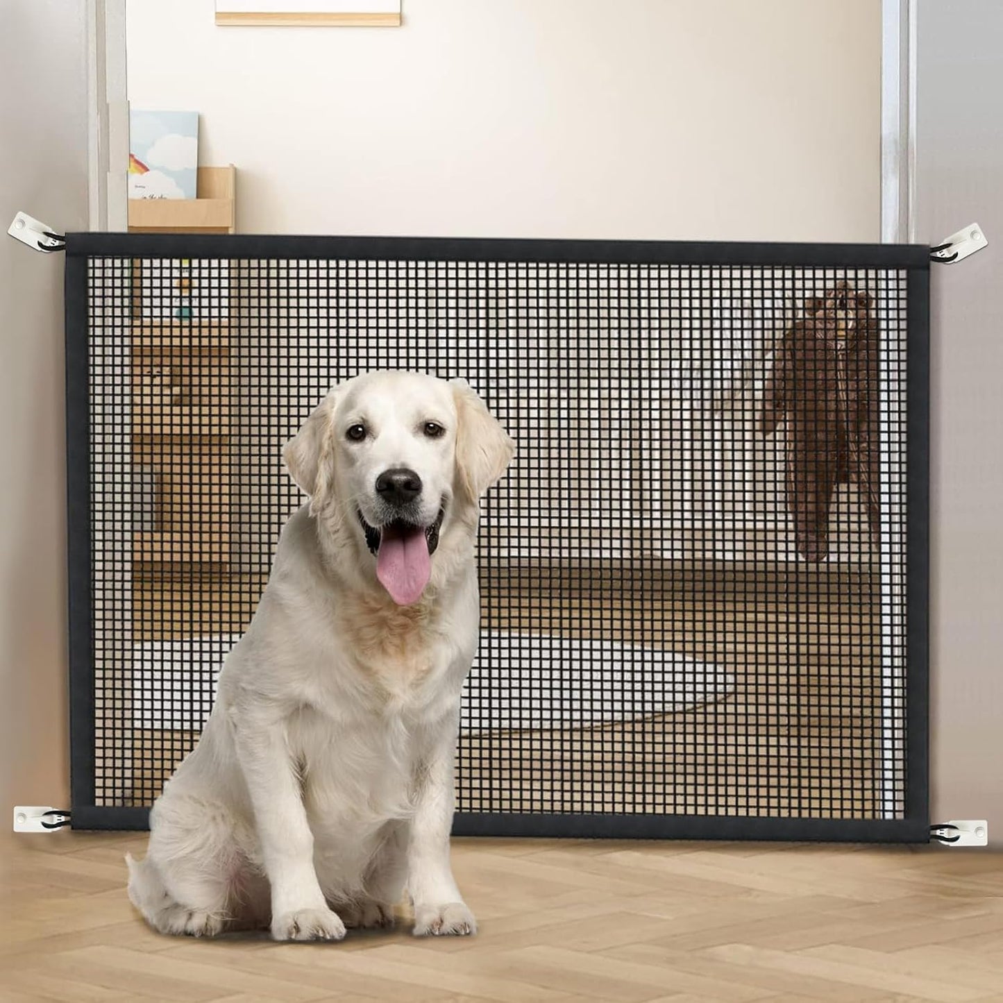Cupount Pet Mesh Gate for Stairs – Damage-Free Barrier to Block Puppies from Climbing Unsupervised