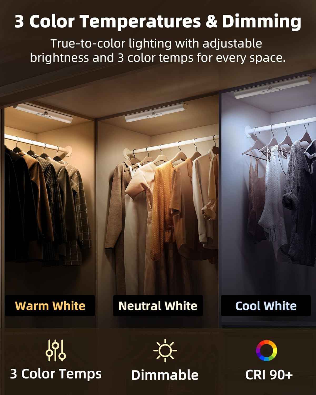 EZVALO Rechargeable LED Cabinet Lights, 2 Pack — Curved Glare-Free Design for Cozy Living Room and Closet Decor