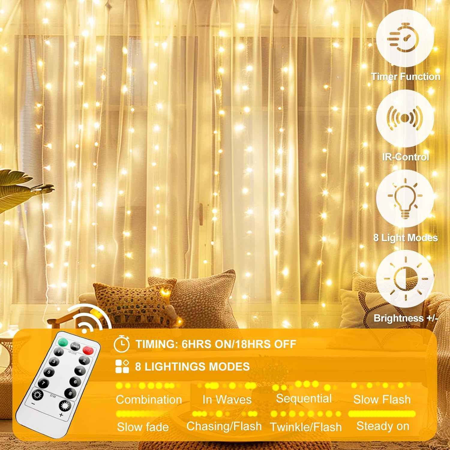 Luminos Glow LED Curtain String Lights – Romantic Canopy Bed Backdrop for Living Room Aesthetic