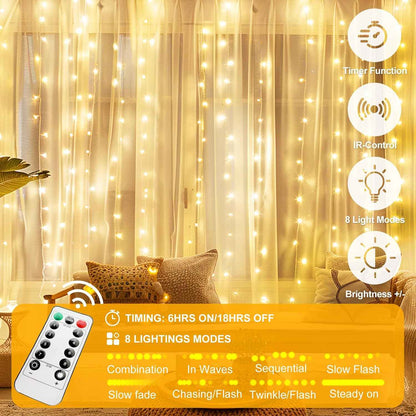 Luminos Glow LED Curtain String Lights – Romantic Canopy Bed Backdrop for Living Room Aesthetic