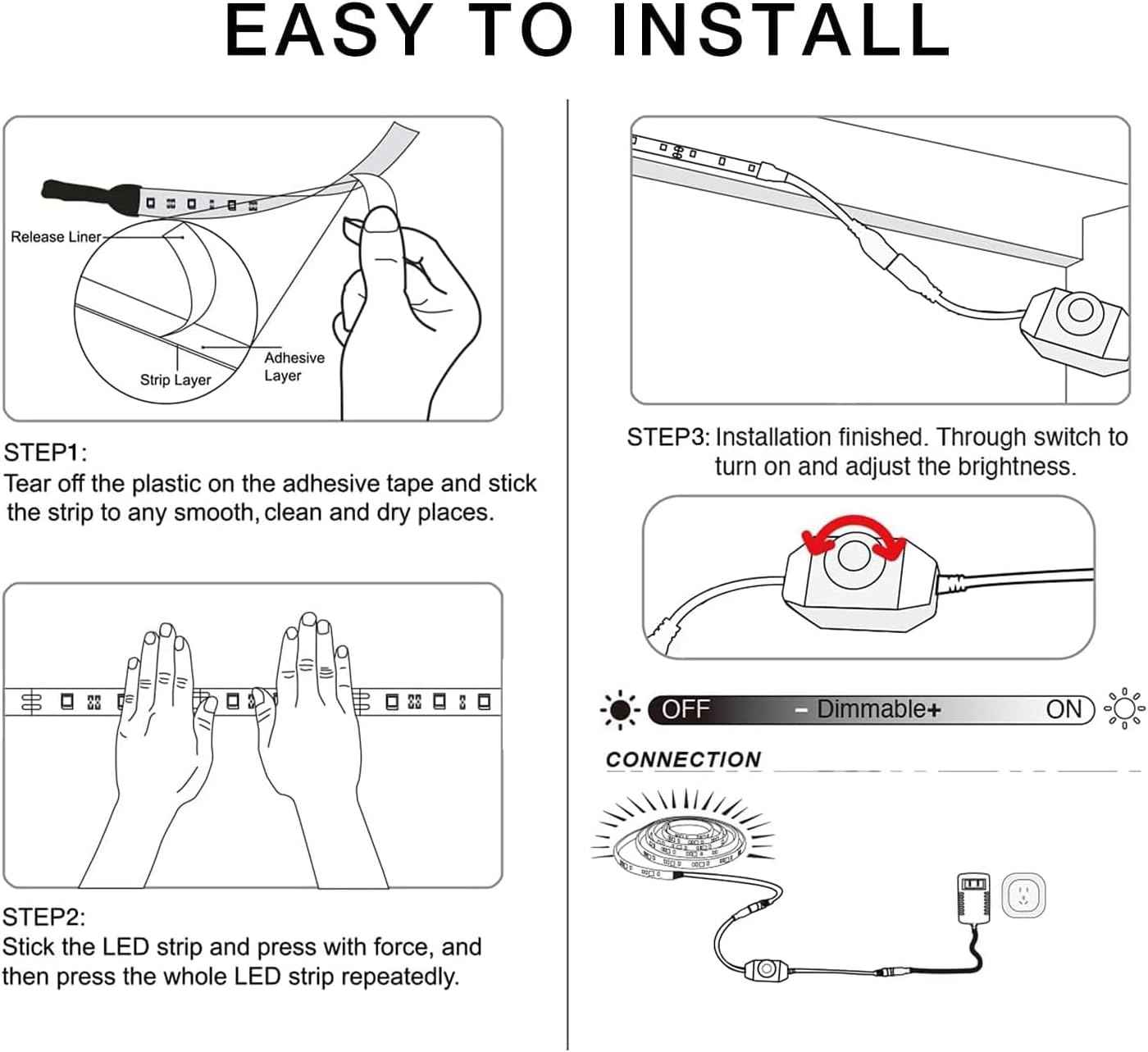 DAYBETTER Minimalist LED Tape Light 20FT Warm White – Subtle Bedroom Ambient Strip with Hidden Inline Dimmer