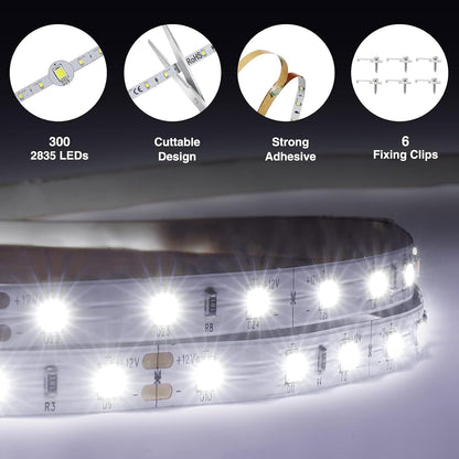 cuttable every few leds along copper contact marks
