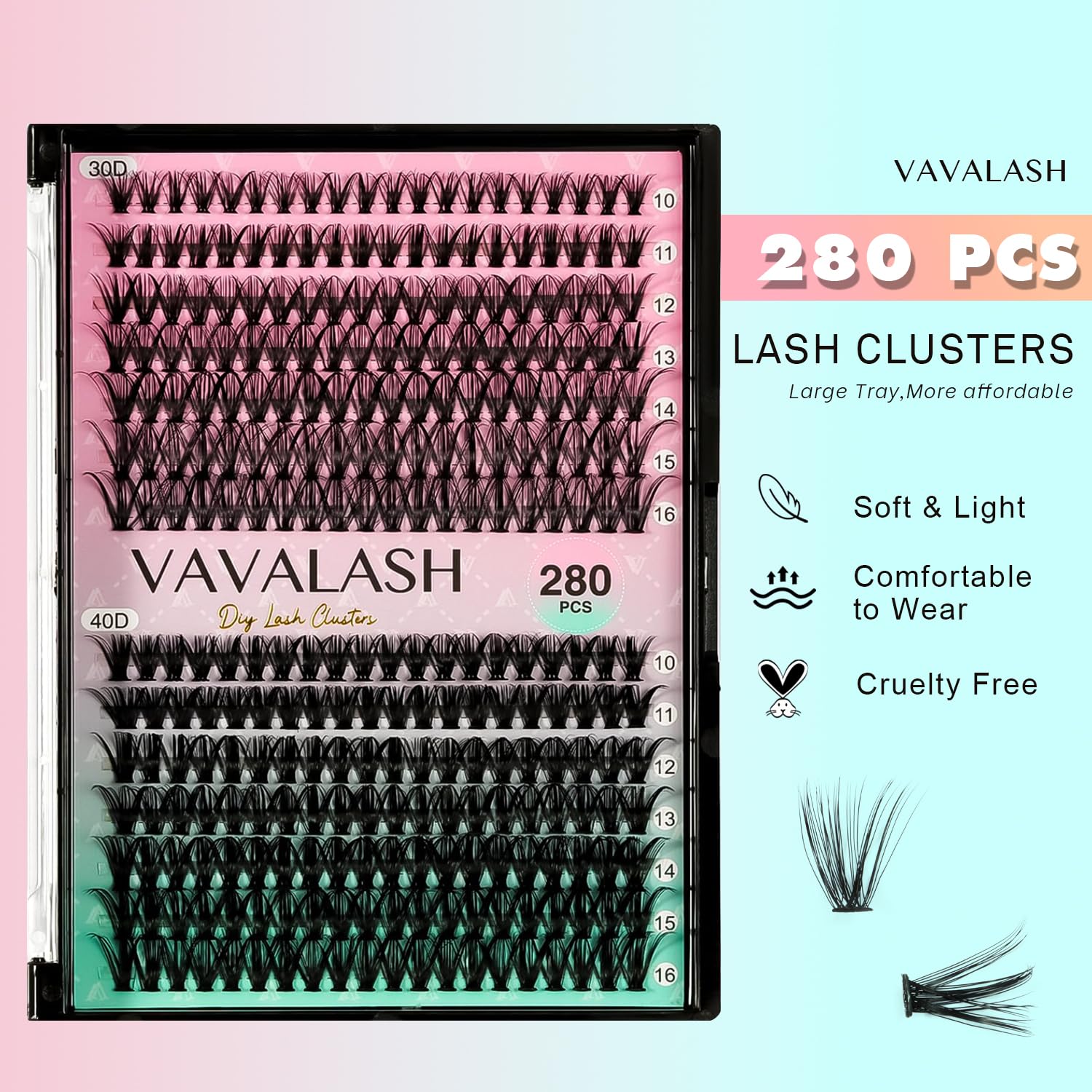 VAVALASH_DIY_Lash_Extensions_Kit_Individual_Cluster_Lashes_Kit_with_280_Lash_Clusters_30D+40D-0.07-D-10-16Mix,_Lash_Bond_and_Seal,_Lash_Applicator_for_DIY_Eyelash_Extensions_at_Home_Makeup_Eyelashes_Extensions_Cosmetic_Salon